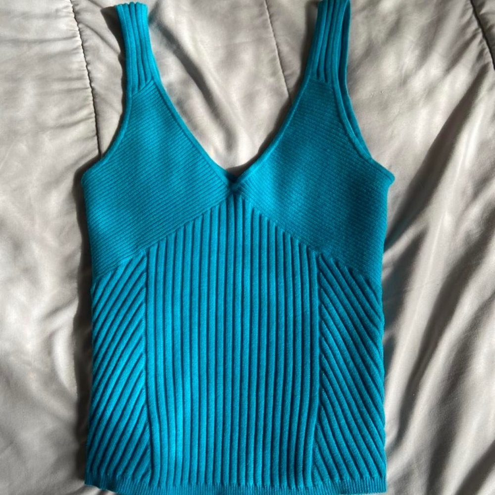 Belldini Ribbed Sleeveless Teal Blue Stretch Top